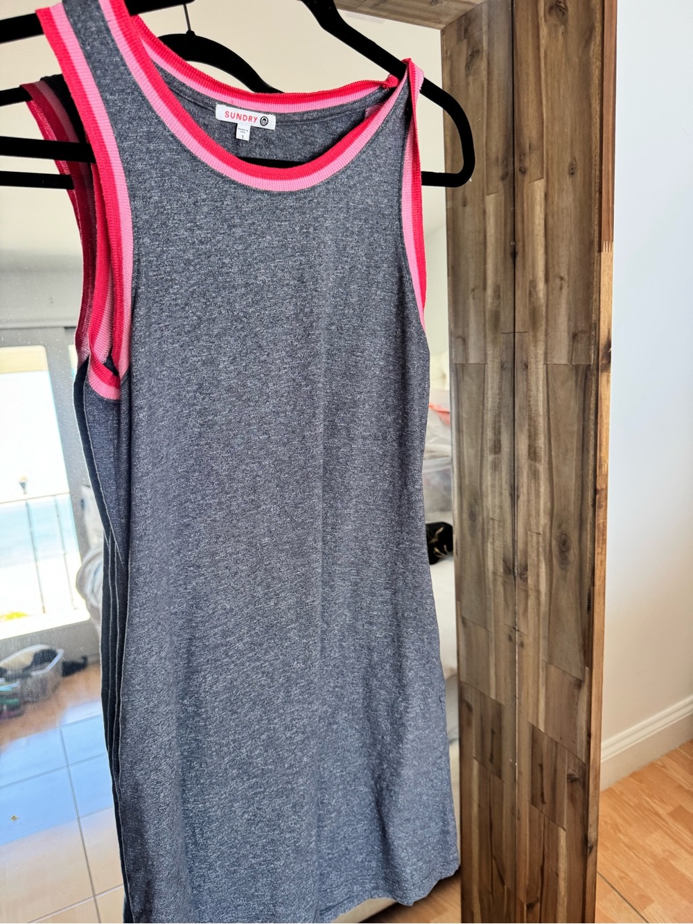 Sundry Gray Tank Dress with Pink Trim